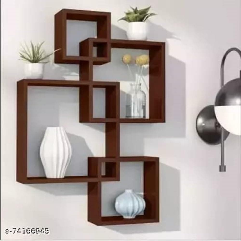 DDS Dream Decor Shoppee Decorative Display Overlapping Floating Intersecting Squares Wall Shelf Home Decor Art Interlocking Shelves (Black)