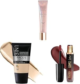FACES CANADA Celeb Glow Combo | Strobe Cream - Rose Gold, 18ml + Hydra Matte Foundation - Absolute Ivory, 18ml + Comfy Matte Wow - Cocoa Crush, 3.8ml | Highlighter | Highly Pigmented | Pack of 3