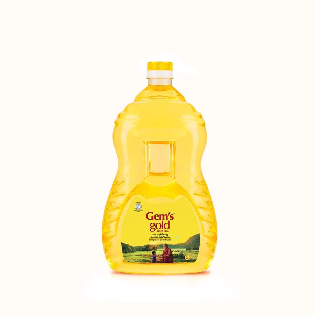 Gem's Gold Cold pressed Groundnut Cooking Oil 2 Litre | Peanut Oil | Marachekku, Chemical Free, Kacchi Ghani, Chekku | Pet Bottle