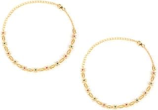 Shaya by Caratlane | 925 Silver| Link of Love 7 Stone Anklets in Gold Plated | Gifts for Womens & Girls
