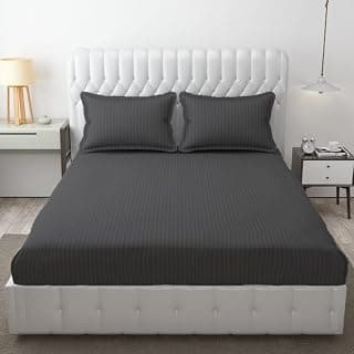 FRESH FROM LOOM 144 TC Microfiber Wrinkle Resistant|Soft Skin Safe|Breathable Queen Size Flat Striped Bedsheets|Hotel & Home|Double Bedsheet Set with 2 Pillow Covers (95x90 Inches Grey)