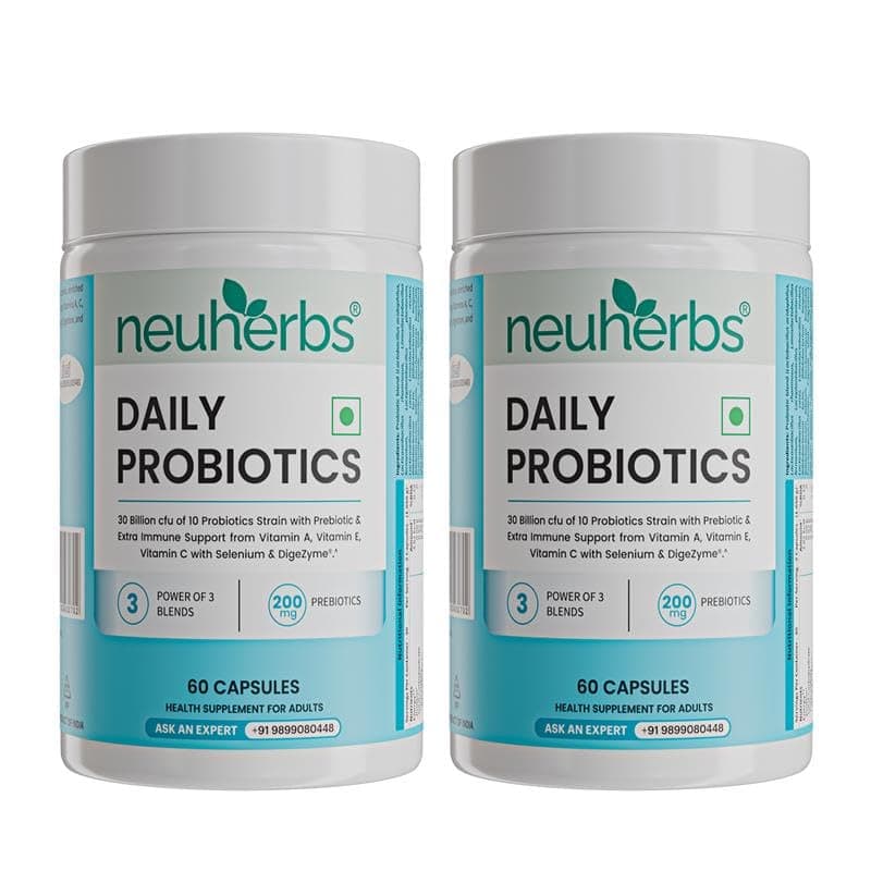 Neuherbs Daily Probiotics 30 Billion CFU with Prebiotic Gut Health Supplement | Supports Gut Health, Immunity & Healthy Digestion - 60 Capsules (Pack of 2)