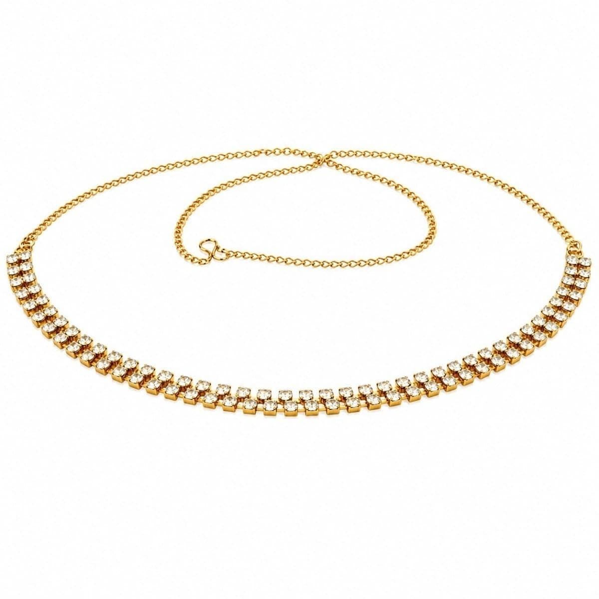 ACCESSHER 2 Line Stone White Brass Waist Hoop Waistbelt/Kamarband for Women