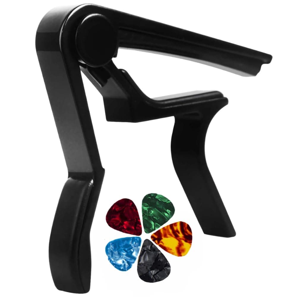 MOCKING BIRD Capo for Acoustic Guitar One Handed Trigger Guitar Capo Acoustic 6 String with 5 Picks Quick Change Alloy Metal Capo for Ukulele Electric Guitar Banjo Mandolin Bass