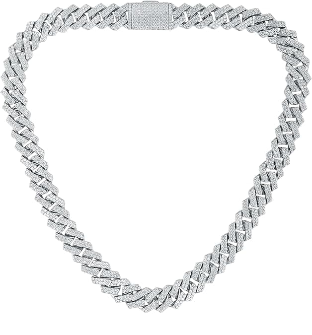 MEENAZ Mc Stan Chains Cuban Link Chain for Man Women girls gents Miami Necklace for men Iced Cubic Zirconia diamond Silver Long Stainless Steel Ice Rhinestone Hip hop Stylish Rapper -64