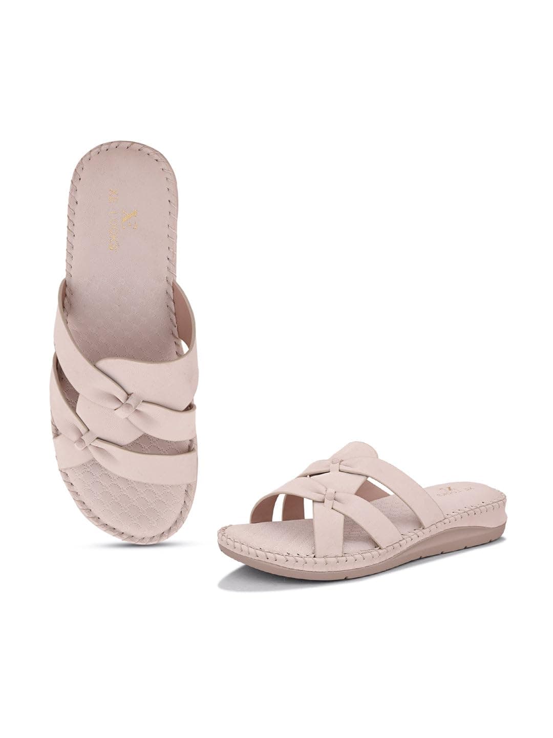 XE Looks Women’s Cross Strap Slip-On Sandals with Elegant Bow Detail | Ultra Soft Cushioned Footbed | Lightweight Flexible Anti-Skid Sole | Breathable Comfortable Flats with Supportive Fit for Girls & Women
