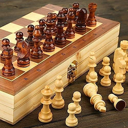 Blue Feather 12"X 12" Wooden Folding Chess Set 2 Players, Handmade Game Board Interior for Storage for Adult & Kids Beginner