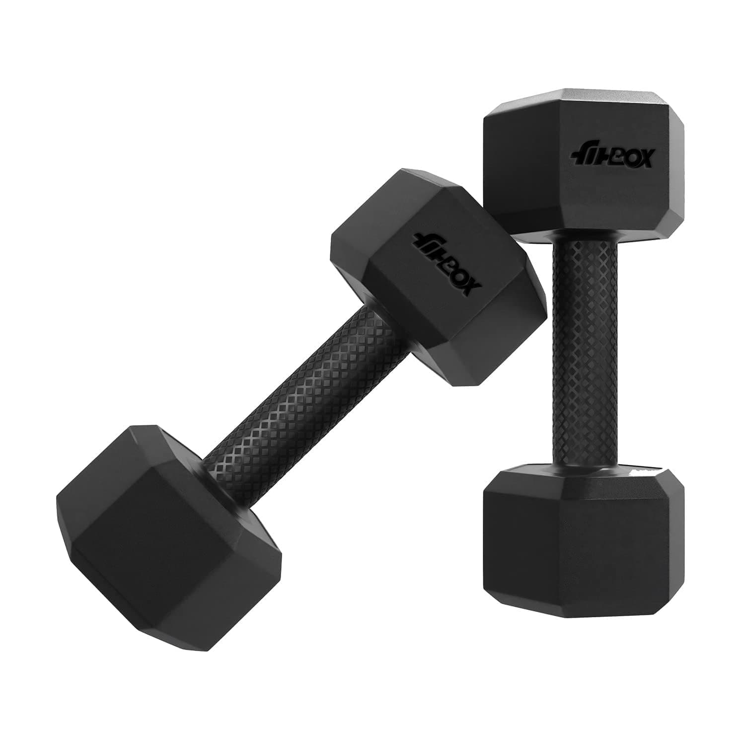 FitBox Sports 10kg Hex Dumbbells Set (5kg x 2) Exercise and Fit, Blend;Polypropylene (PP), Black