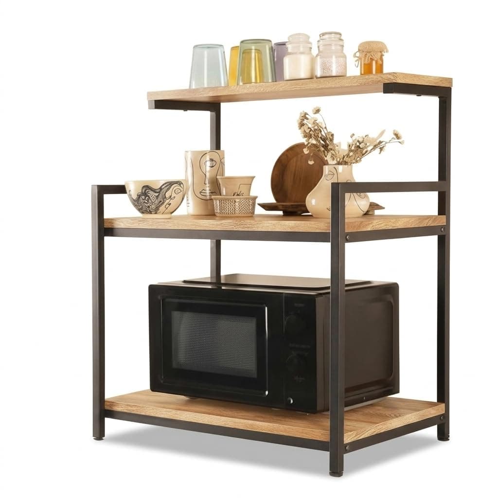 Amazon Brand - Solimo Engineered Wood Multi-Purpose Rack for Microwave, OTG, Oven | Kitchen Organizer (Mile Oak) | 60.0L x 40.0W x 70.7H CM
