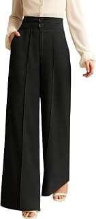 SAKHWALA Women’s High Waist Wide Leg Formal Trousers with Double Button Waistband | Office Wear & Casual Wear Pants with Side Pockets – Beige, Grey & Pink