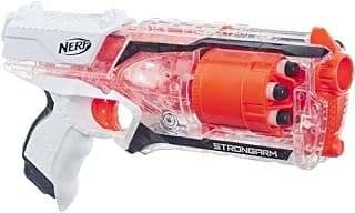Nerf Elite Strongarm Clear Blaster - Rotating Barrel, Slam Fire, 6 Official Nerf Elite Darts - for Kids, Teens, Adults