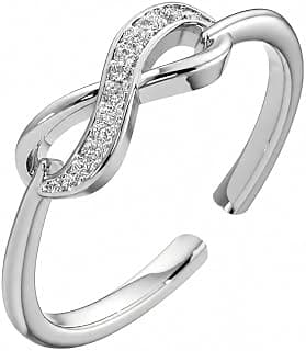 Generic ELARVIA - Elegant Premium Silver Colour Infinity Adjustable Ring for Women & Girls | Elegant Cubic Zirconia Open Ring | Anti Tarnish Stylish Fashion Jewelry Gift for Birthday, Anniversary & Valentine’s Day