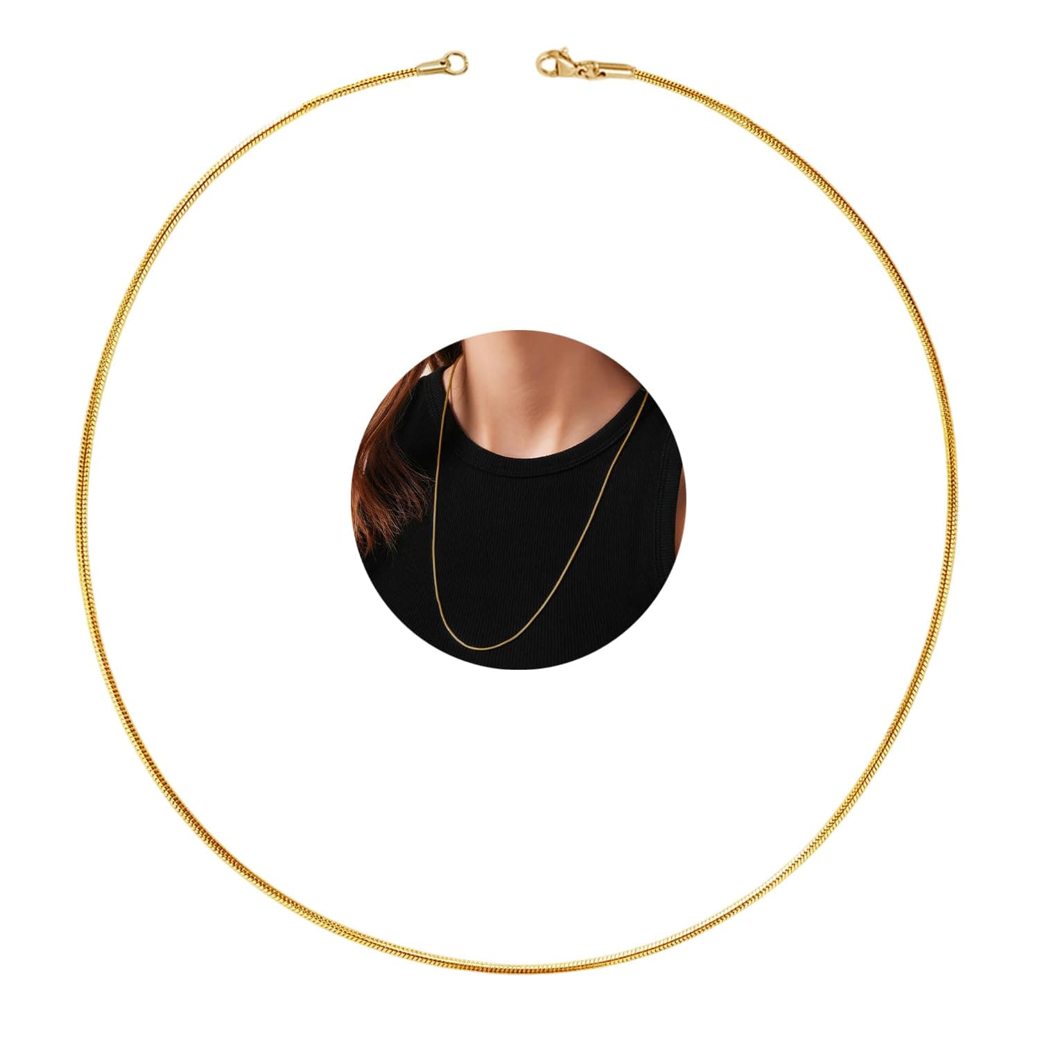 VAMA FASHIONS Classic Simple Golden Stainless Steel Round Snake Neck Necklace Chains for Girls -1.5mm - 22 Inches Chain