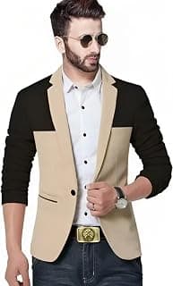 Darbar In Men's Single Breasted Casual, Formal, Party, Wedding Blazer, Black and Beige