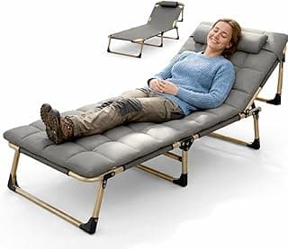 Folding Bed Single for Sleeping 5 in 1 for Adults with Removable Cushion Outdoor Recliner Camping Bed Cot Beach for Adult Foldable Bed for Travelling Upto 150KG (193cmx67cm X33cm)