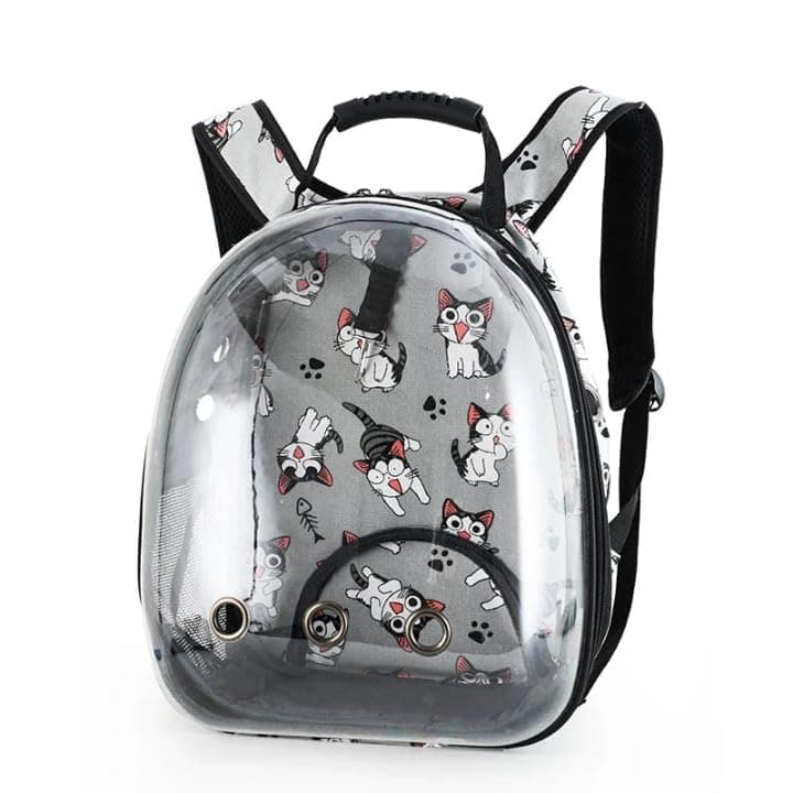 rizopets Pet Carrier Backpack, Transparent Cat Bubble Backpack, Grey with Kitten Pattern, Ventilated Design Random Color