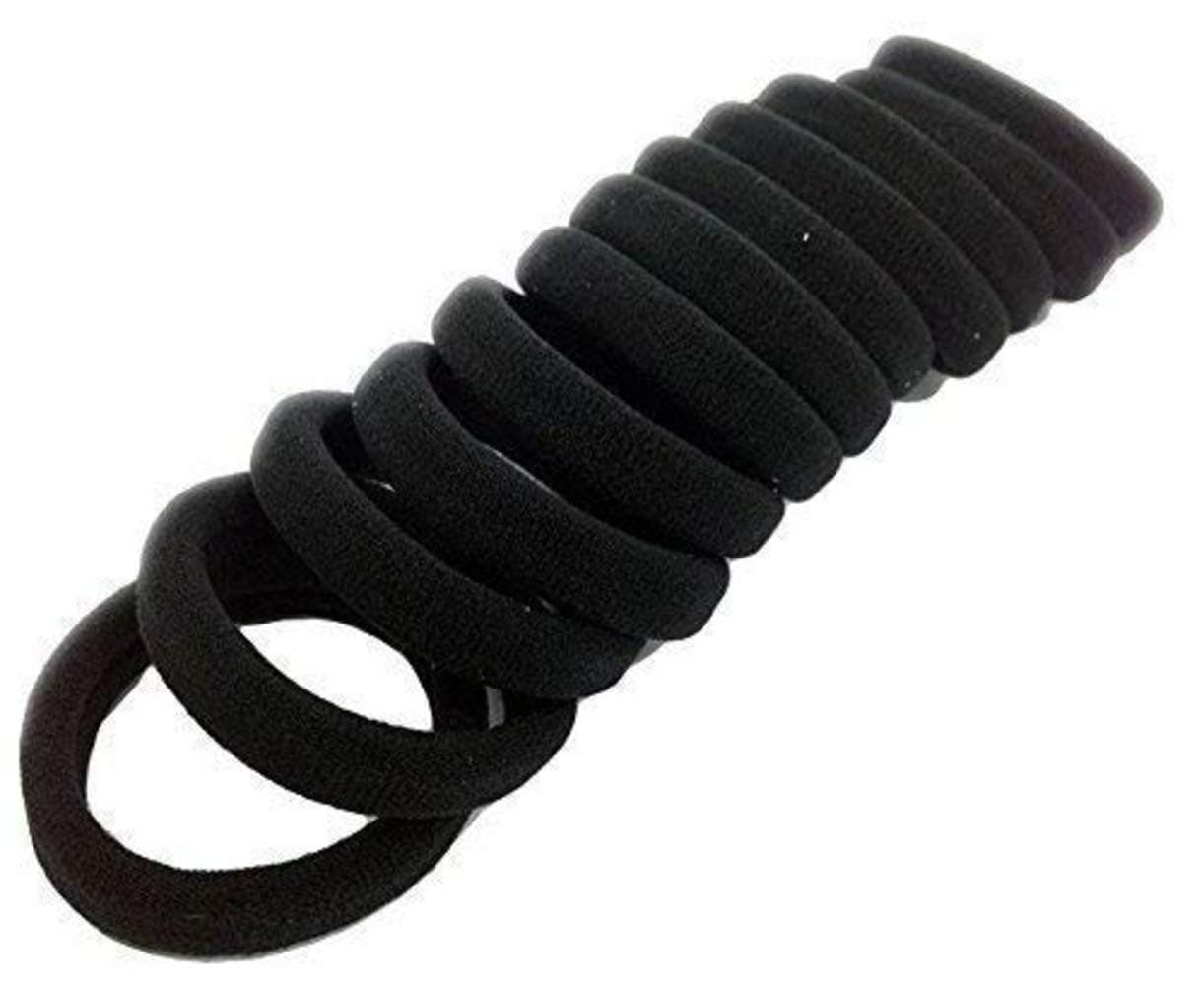 APS Enterprise - 12 Pcs of Black Elastic Cotton Stretch Hair Ties Bands for Women