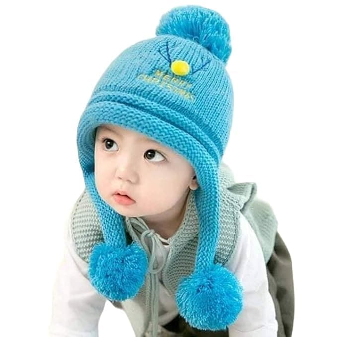 THE DDS STORE Boys Girls Winter Knit Cap Hat Soft Fleece Velvet Fur Ear Flap Woolen Hat | Skull Beanie Unisex Kids Winter Hat for Age 2-7 Years
