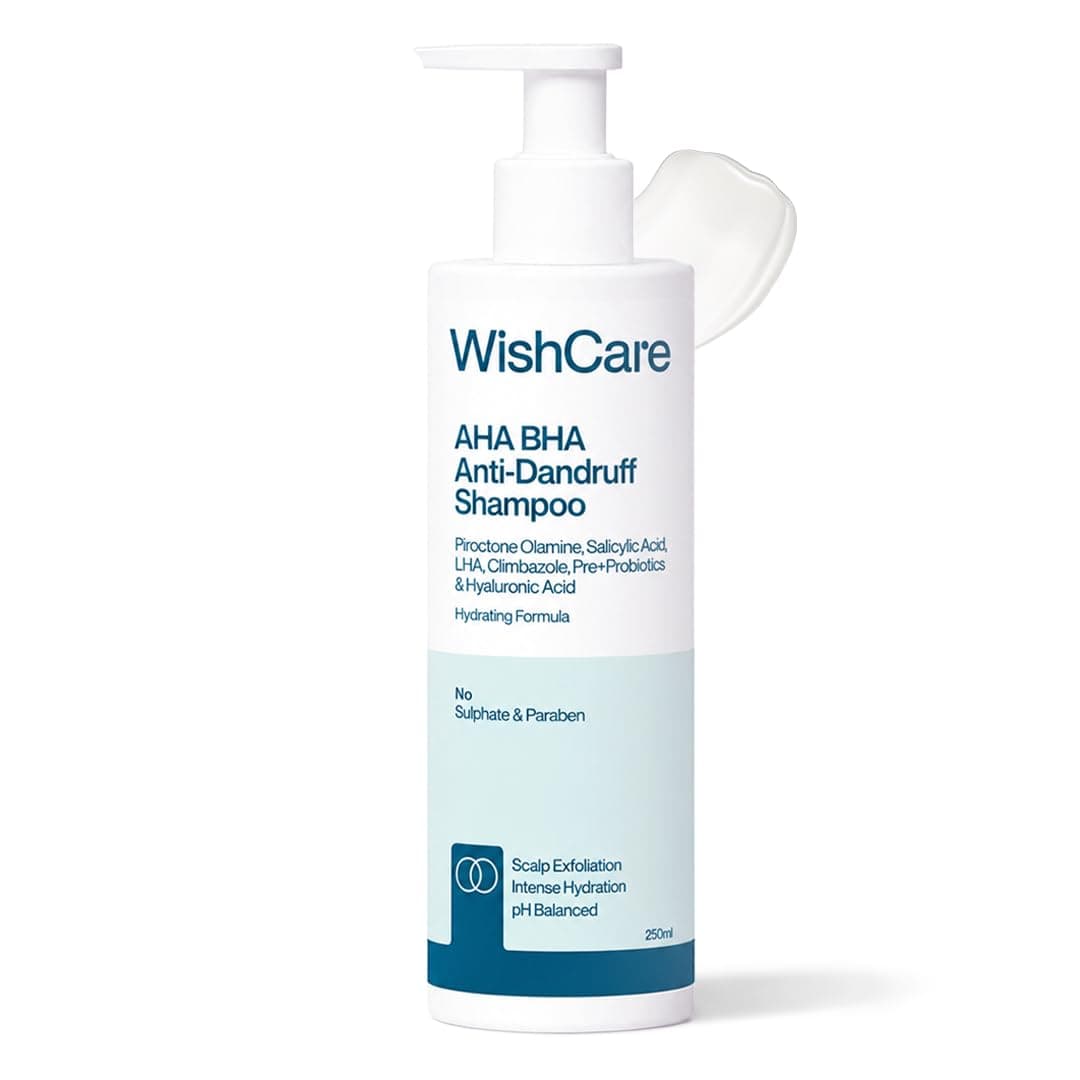 WishCare Hydrating Anti Dandruff Shampoo | 100% Dandruff Reduction | Removes Flakes & Hydrates Scalp | Proven Clinically | Piroctone Olamine, Salicylic Acid, AHA & BHA | Paraben & Sulphate Free | For Women And Men | 250ml