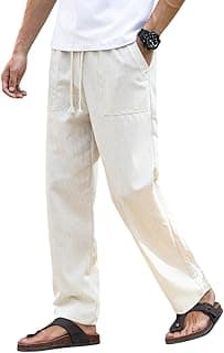 THE FEBZA Linen Pant for man | Loose Fit Trouser for Men | Elastic Waist with Drawstring | Perfect for Casual Wear | Lightweight Breathable Fabric | Straight Fit & Side Pocket