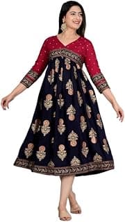 Generic Beautiful Polka Print Gold Buta Anarkali Kurti for Women's Ethnic Wear Gown (Rani Blue)