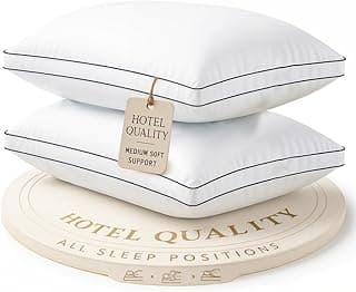 LANE LINEN Hollow Fiber Sleeping Pillows Set of 2 (17"x27") - Soft and Fluffy | Gusseted Bed Pillow for Back, Stomach or Side Sleepers - Hotel Quality | Comfortable & Durable - White