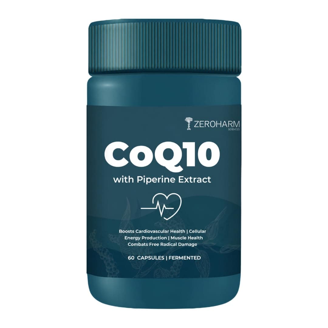 ZEROHARM Coenzyme Q10 | 250mg with Piperine & Grape Seed Extract | High Absorption CoQ10 Supplement | CoQ10 Ubiquinol Supports Heart, Vascular Health & Cellular Energy Production | 60 Veg Capsules
