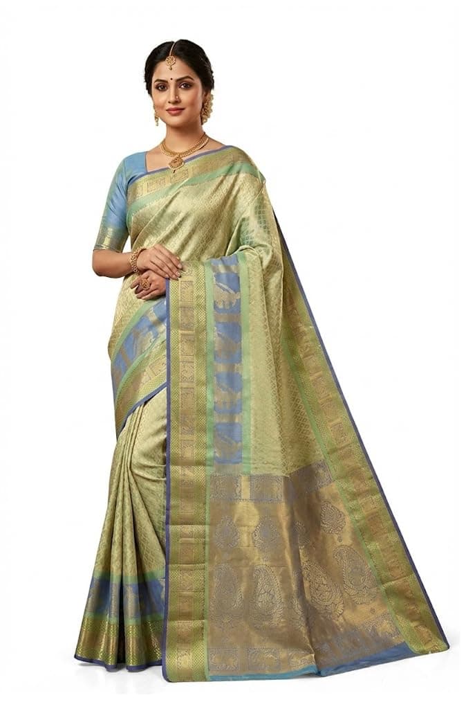 VFCollections Women's Kanchipuram Silk Pure Pattu Sarees With Regular Fit Blouse (Vfc028-5),Multi