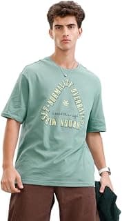 WROGN Men's Cotton T-Shirt | Retro Typography Print | Oversized Fit