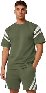 CHKOKKO Men’s Co-Ord Set Premium Cotton Blend Oversized T-Shirt & Shorts Cord Set with Side Pockets Round Neck Half Sleeves Solid with Contrasting Stripes Summer or Casual Wear