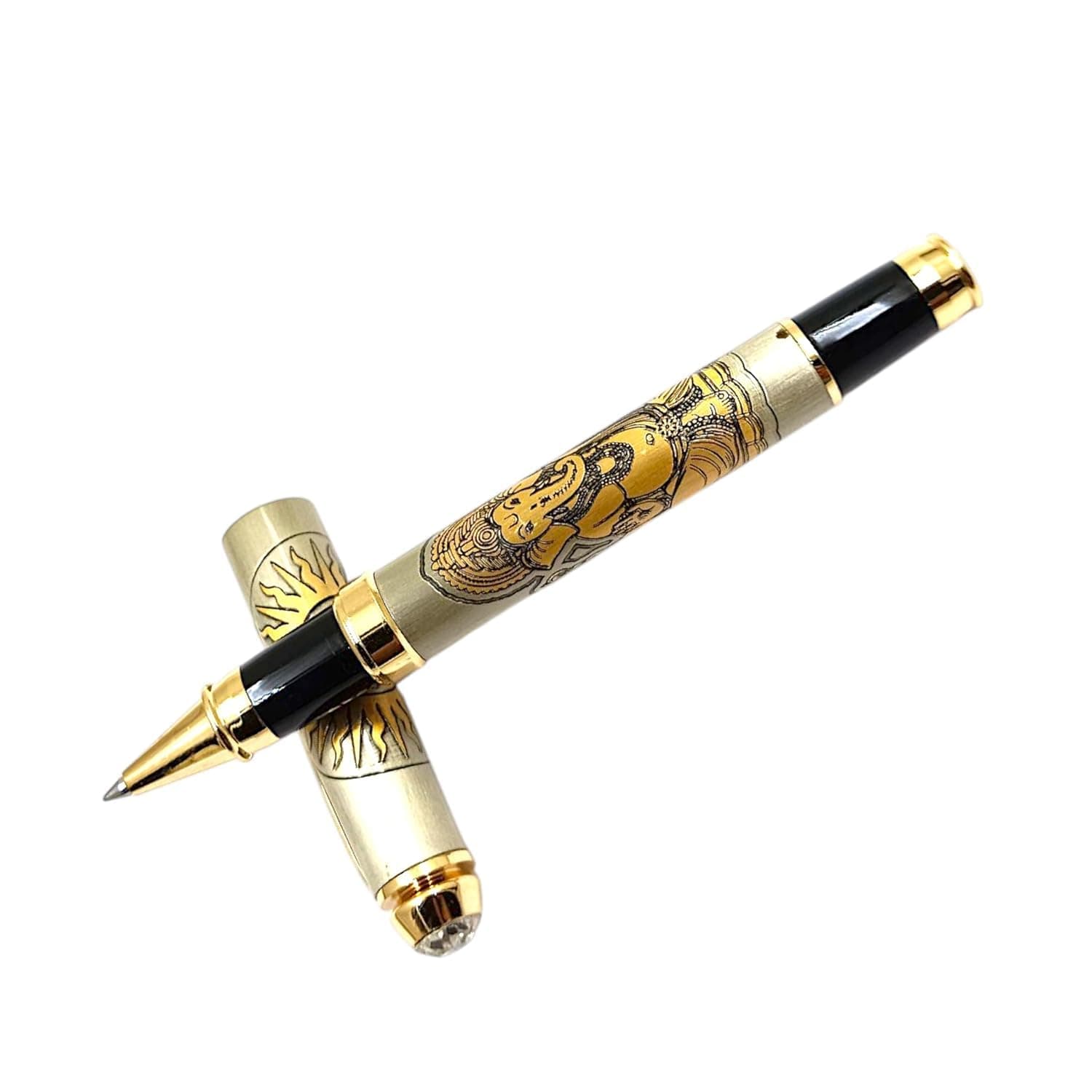 CUSTOMISED INDIA Lord Ganesh Etched Pen – Premium Brass Roller Pen with Divine Engraving & Gold Finish Accents
