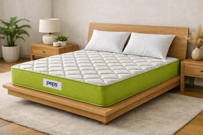 peps Springkoil Ortho Luxe 8 Inch Pocket Spring Latex Foam Mattress | Zero Disturbance™ | Anti-Microbial Multi-Layered Comfort | King Size (78X72 Inches) | 10-Year Warranty