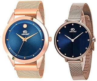 ADAMO Stainless Steel Couple Combo Blue Dial Men's & Women's Analog Watch 849KKM05-335KKM05