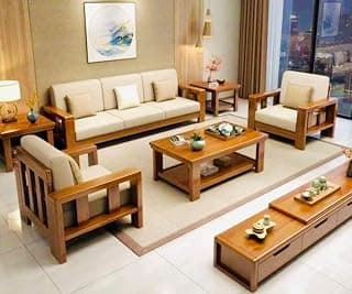 Home furniture Wooden Sofa Set for Living Room and Office 5 Seater Natural Teak Finish Five Seater Handicraft- Handmade