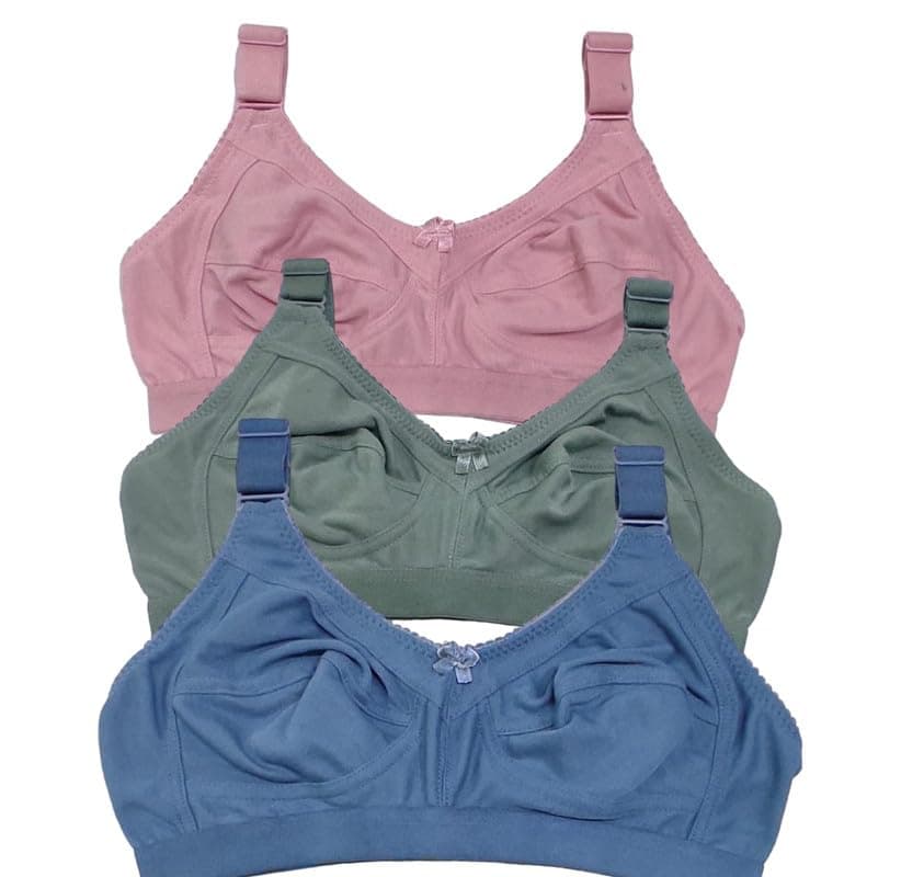 FUNAHME Women's Cotton Full Coverage Non-Padded Wirefree T-Shirt Bra Combo