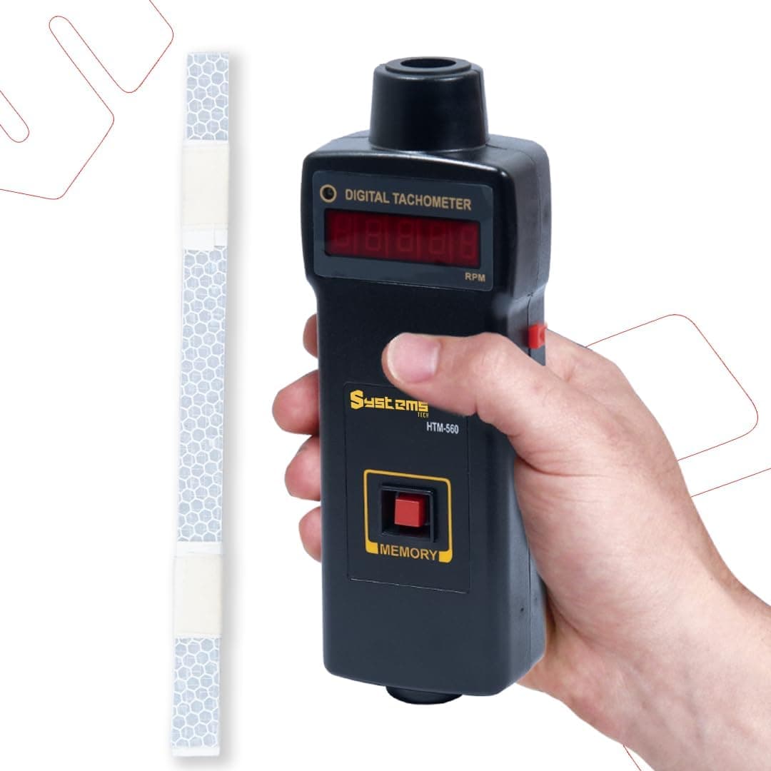 HTM-560 Non-Contact Digital Tachometer - LED Red Display, Ideal for Industrial Applications, Accurate and Easy-to-Use RPM, Memory Recall, Best Battery Life, Low Battery Indicator, 1-sec Sampling Rate