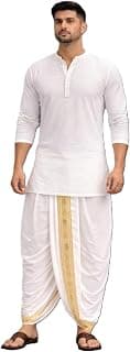 Men’s Art Silk Readymade Dhoti with Wide Golden Zari Border | Traditional Lungi Style Ethnic Wear