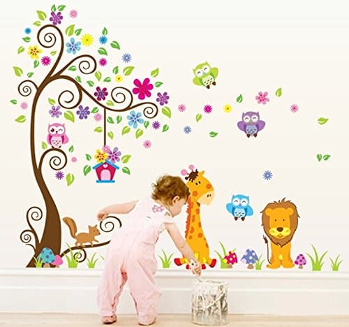 Oren Empower Self Adhesive Zoo Animals Waterproof Wall Sticker/Peel & Stick PVC Vinyl Kids Theme Beautiful Wall Sticker for Kid Room, Living Room, Master Room - 90 X 60 Cm