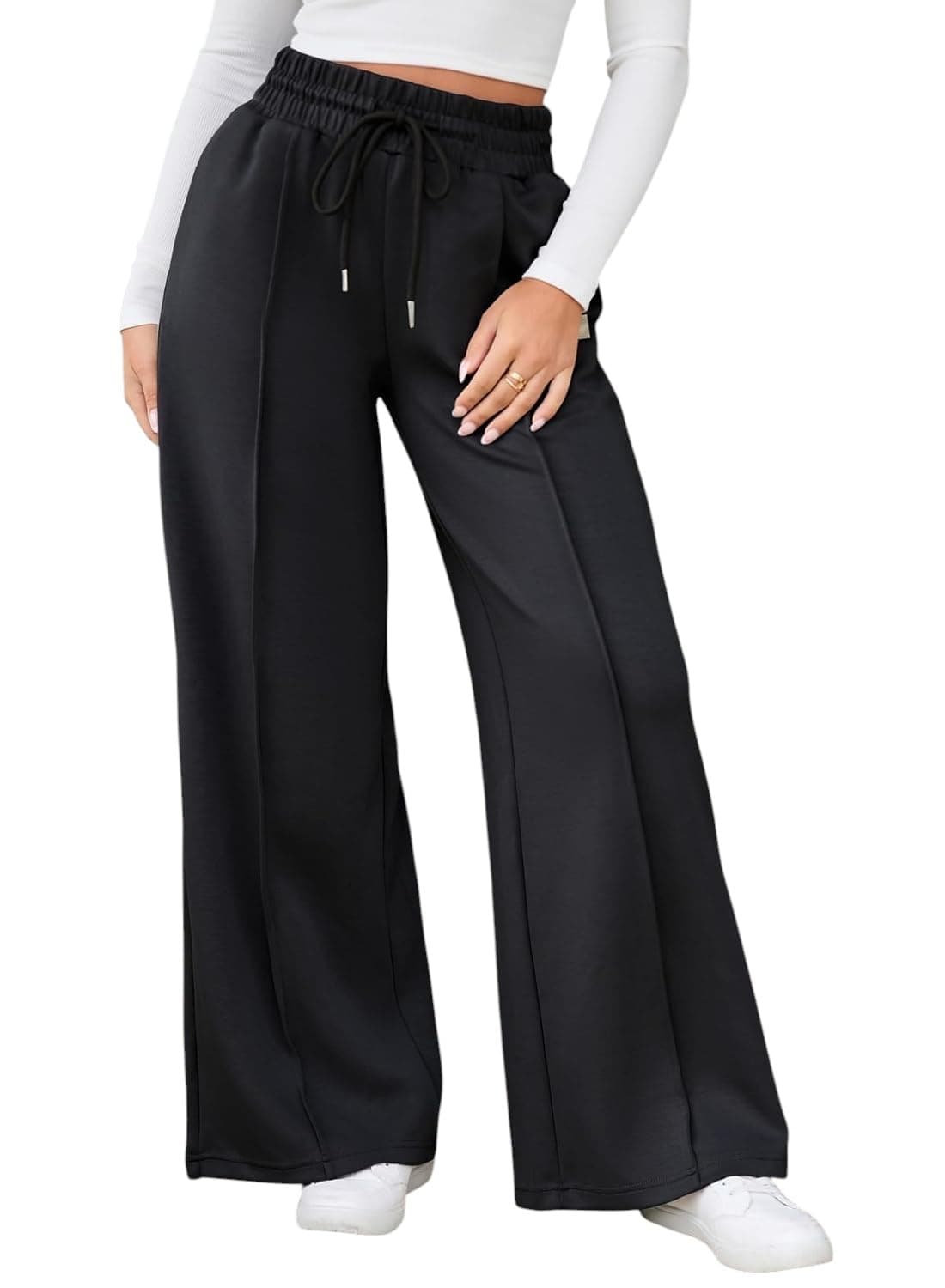 Q - RIOUS Women's Wide Leg Drawstring Relaxed Fit Trouser
