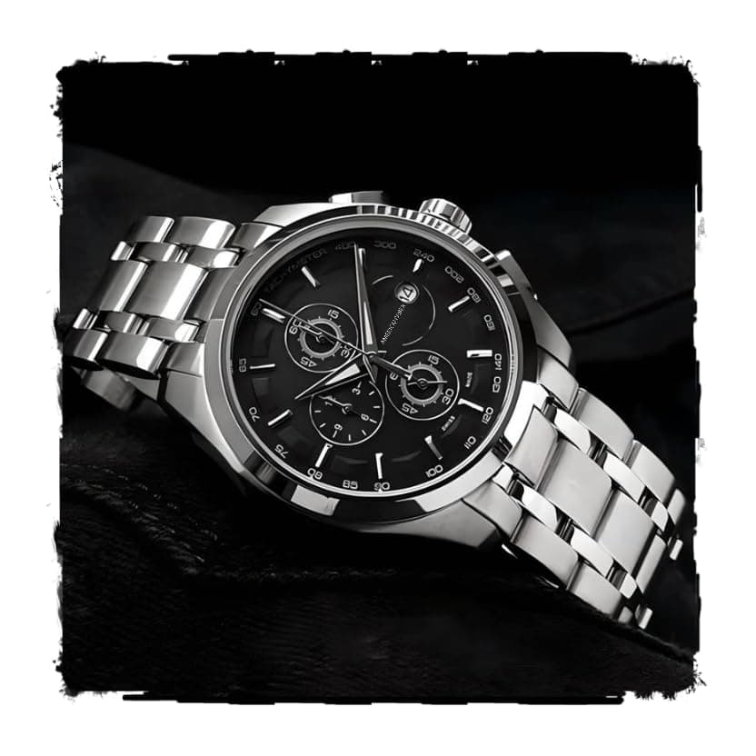 AMERICANVIBER Modern Analog Watch, Silver and Black Two-Tone Stainless Steel Band, Octagonal Case, White Dial for Men