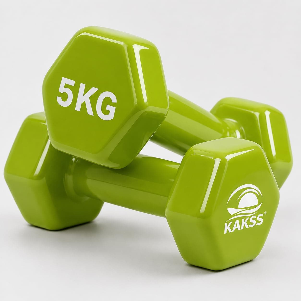 KAKSS Vinyl Dumbbells Set, 5kg Pair (2 x 5kg) Green Dumbbell Weights, Hand Weights Set for Women and Men, Gym Weights for Home Gym Equipment and Fitness Training, Strength Workouts