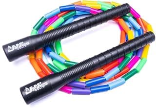 WORLD Beaded Skipping Rope with 8-Inch Long Handles - Adjustable Jumping Rope With Carry Bag for Athletics, Cardio, Tricks and Freestyle Fitness Training (10 FT, Rainbow)