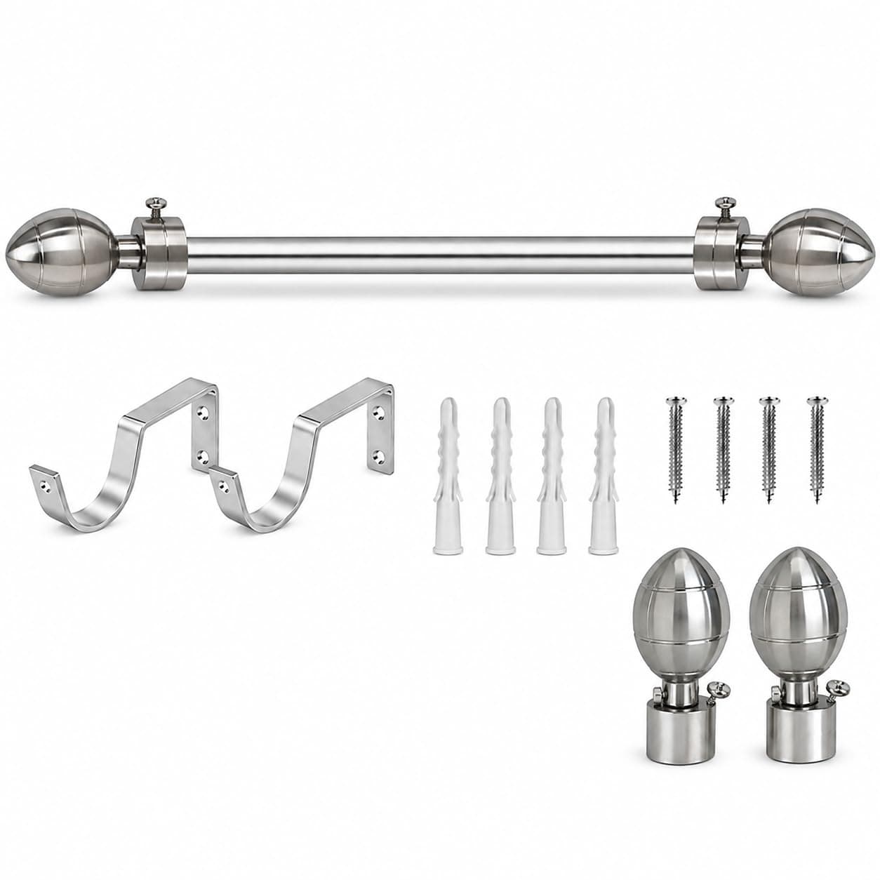 Stainless Steel Curtain Rod Set with Brackets | Chrome Finish | Rust-Proof, Heavy Duty & Durable | SS Curtain Pipe for Door, Window,Shower|Easy Installation (3.5ft, 1 Rod + 2 Holders & Brackets Set)