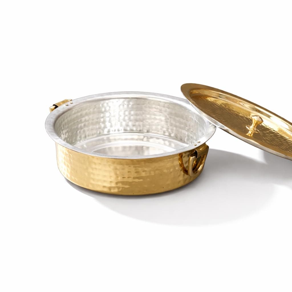 P•TAL Brass Lagan 4L Tin Coated with Lid 100% Pure Brass Degchi for Cooking Biryani Handi Ptal Brass Utensils for Kitchen