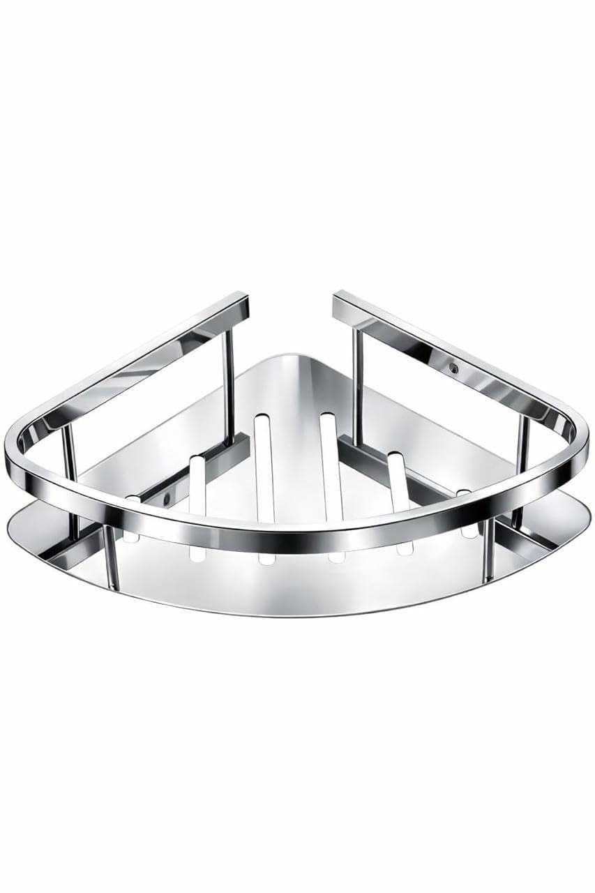 Fika Elegance Stainless Steel Corner Shelf for Bathroom Wall | Toiletry Holder/Soap Stand/Kitchen Shelves/Wall Mounted Storage Organizer/Rack for Shampoo & Bathroom Accessories (Pack of 1)
