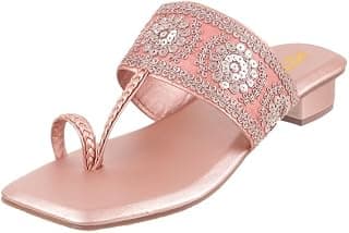 Metro Women Embellished Ethnic Kolhapuri Block Heel Slip-on Sandal