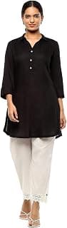 BIBA Women Rayon Regular Fit Solid Shirt Collar Straight Short Kurti