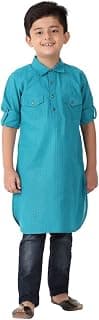 Fabindia Kids Cotton Blend Checks Pathani Turquoise