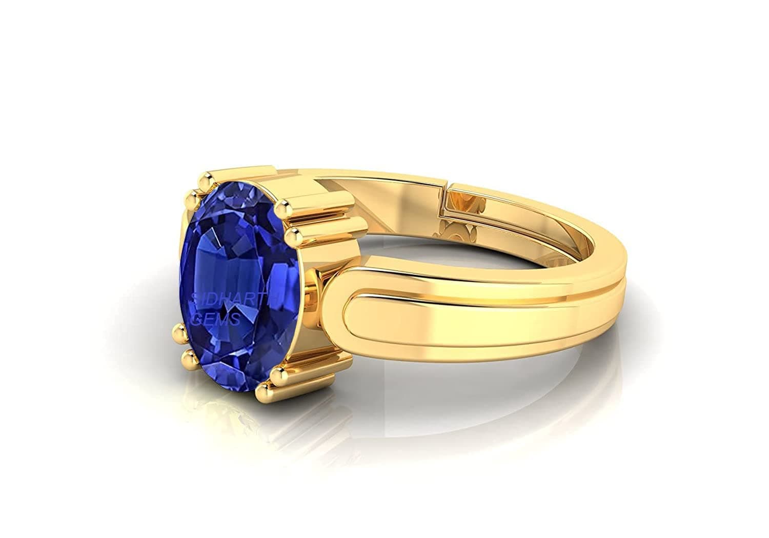 SIDHARTH GEMS 7.00 Ratti 6.00 Ratti Certified Original Blue Sapphire Gold Plated Ring Panchdhatu Adjustable Neelam Ring for Men & Women by Lab Certified