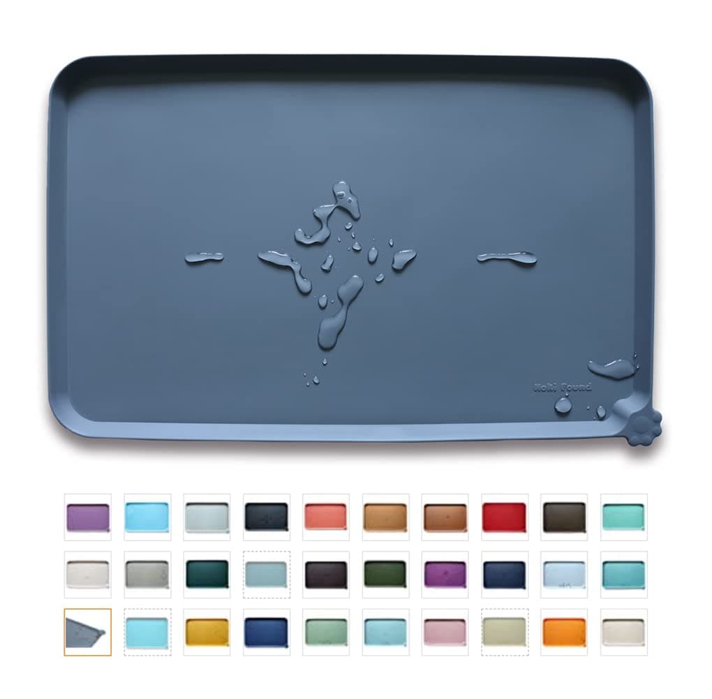 Hoki Found Silicone Pet Food Mats Tray - Non Slip Pet Dog Cat Bowl Mats Placemat - Fda Grade Dog Pet Cat Feeding Mat - Waterproof Dog Cat Food Mats -Pet Water Mats for Carpet, 18. 6" x 11. 8", Gray